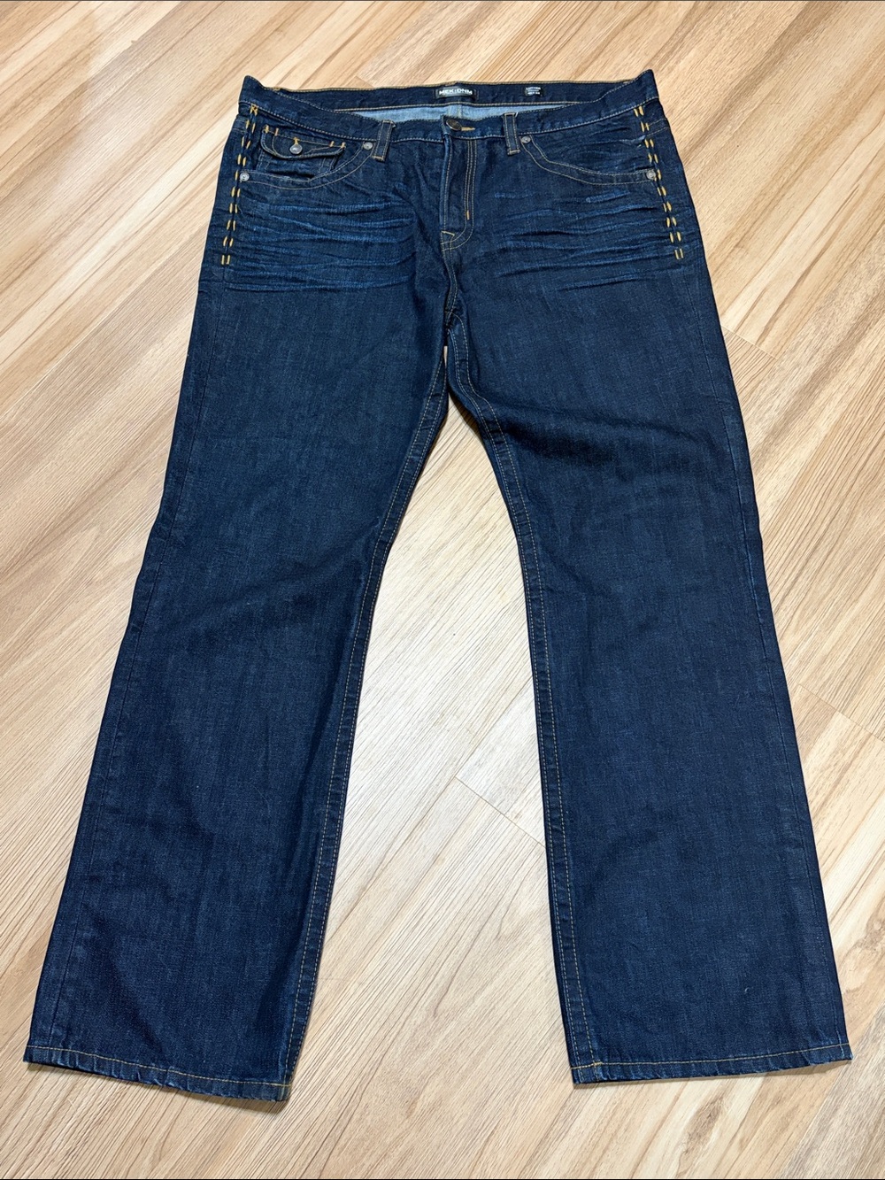 MEK DNM Luther Jeans Mens 40x34 Straight Leg Dark Wash Embroidered Pockets